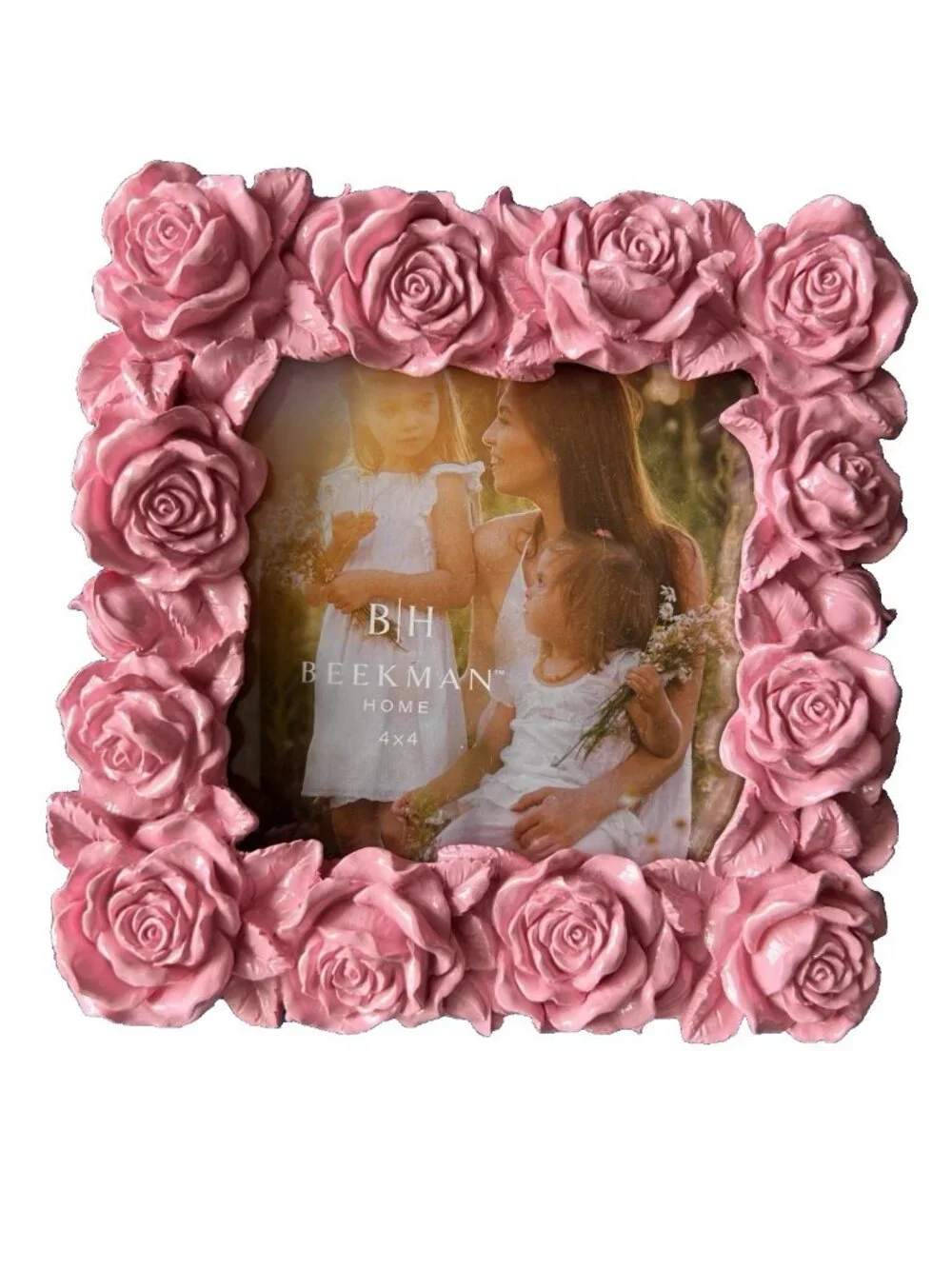 Shabby Chic PINK Roses 4x 4 Photo Frame Picture Holder Beekman Home Pretty